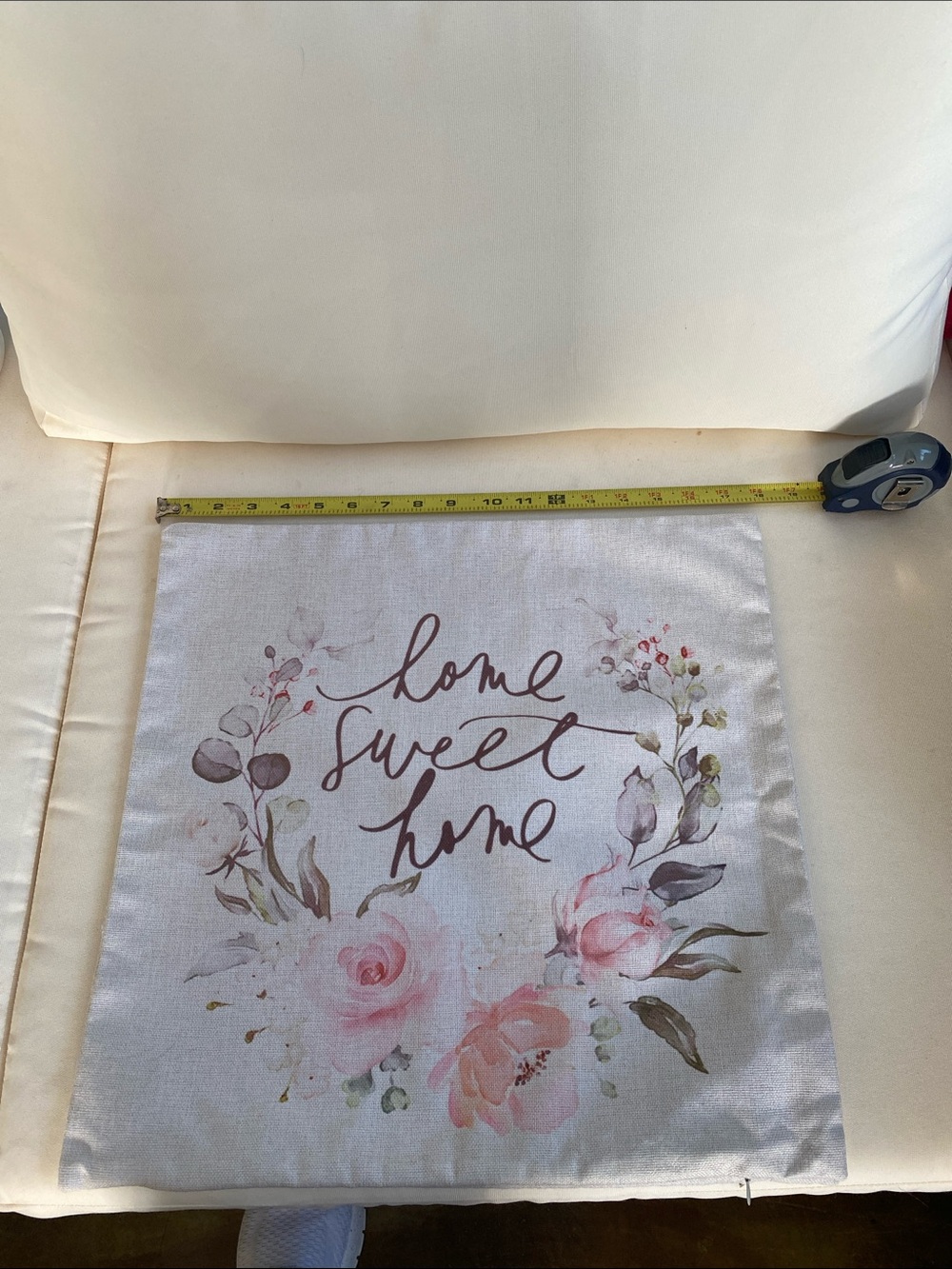 Home Sweet Home Floral Decorative Pillow Cover - Pink & Cream